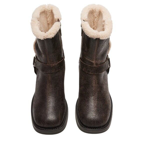 Steve Madden Brixton Fur Brown Distressed Boots - Picture 4 of 6